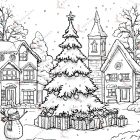 dibujos navideños para colorear aldea navideña