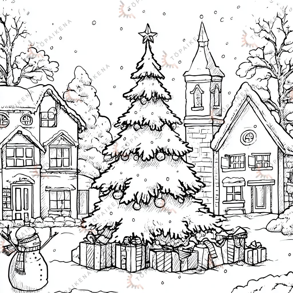 dibujos navideños para colorear aldea navideña