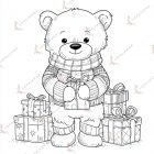 dibujos navideños para colorear oso con regalos