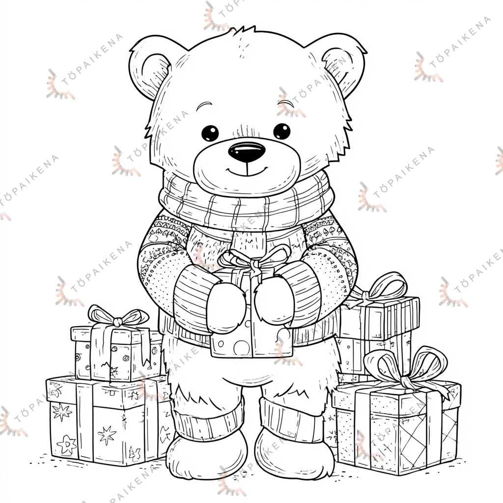 dibujos navideños para colorear oso con regalos